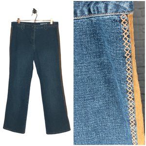 Vintage 90s Y2K A.M.I. 14 Embroidered Suede Side Low Rise‎ No Pocket Flare Jeans
